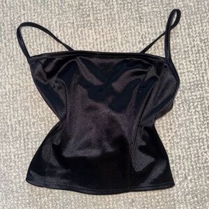 Blue Blush Black Shiny Crop Top